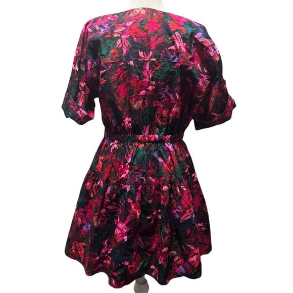 ULLA JOHNSON Nadira Short Sleeve Mini Dress in Hibiscus Size 10 - Picture 2 of 7